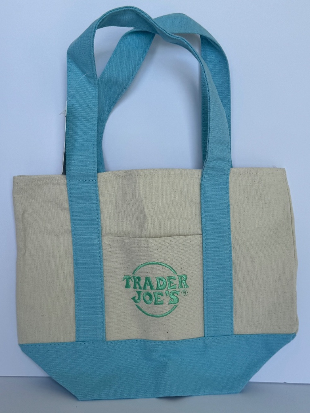 Trader Joe’s Mini Tote Bag Blue Canvas Reusable Shopping Bag New With Tag